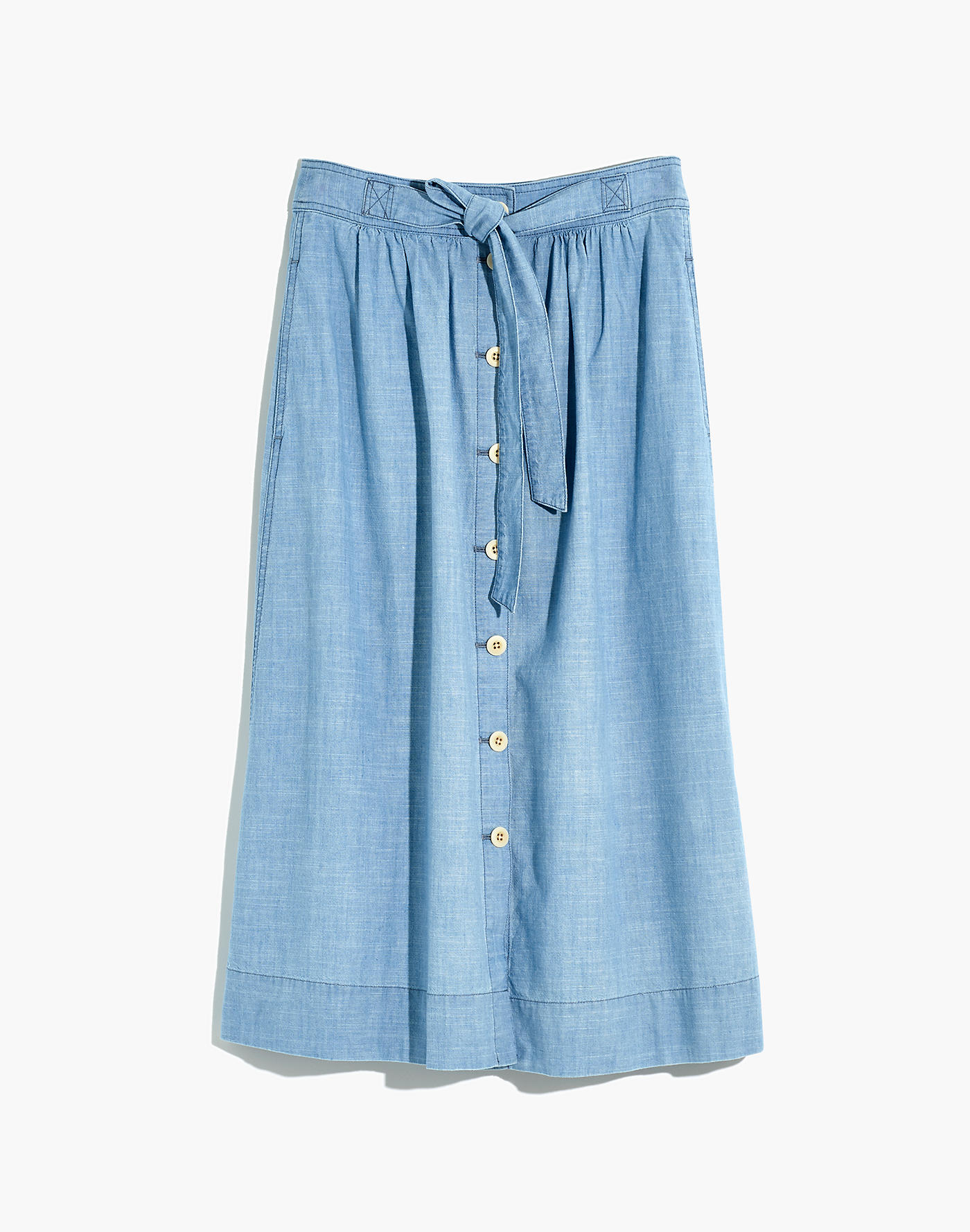 Buttoned Chambray Midi Skirt